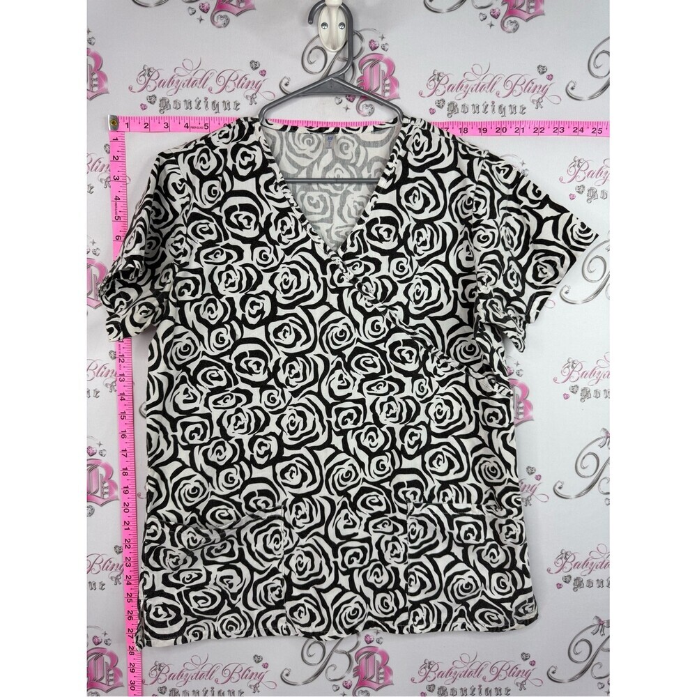 White cross scrubs top roses Black & White Floral V-Neck Women’s Top